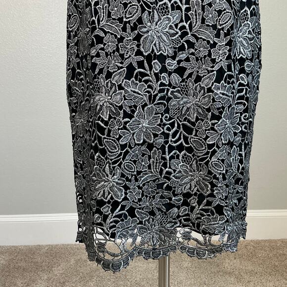 Ralph Lauren Lace Sleeveless Midi Sheath Cocktail Dress Black and Silver Size 6 - Picture 9 of 13